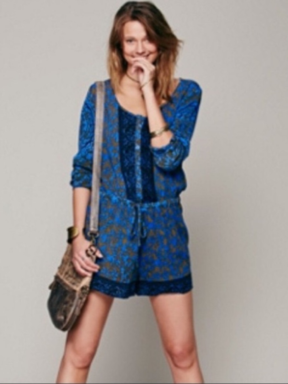 FREE PEOPLE Resort Romper - Blue and Green Patterned - Picture 2 of 15